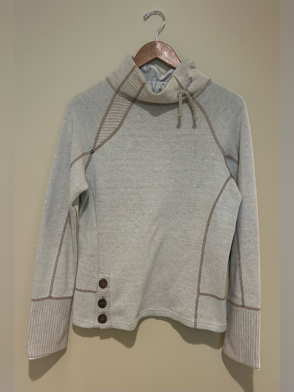 Prana Cream Funnel-Neck Sweater with Contrast Stitching Size M